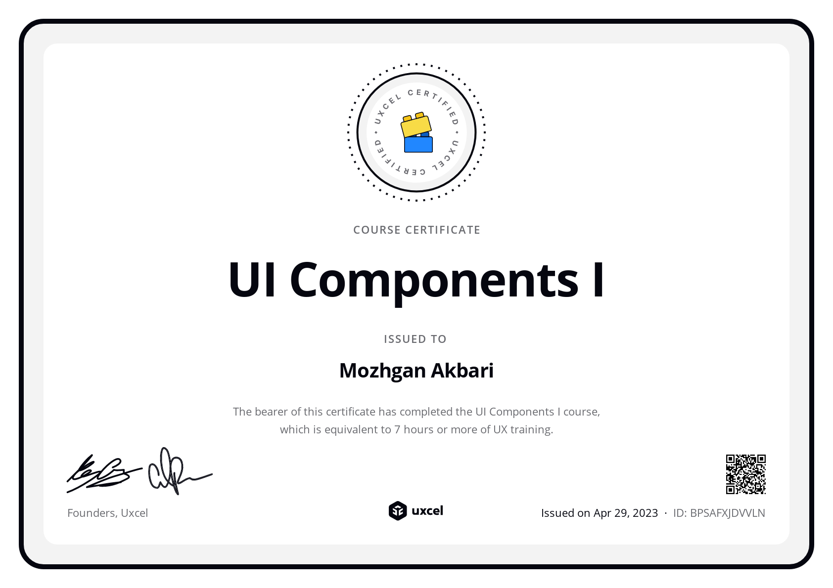 Mozhgan Akbari's certificate